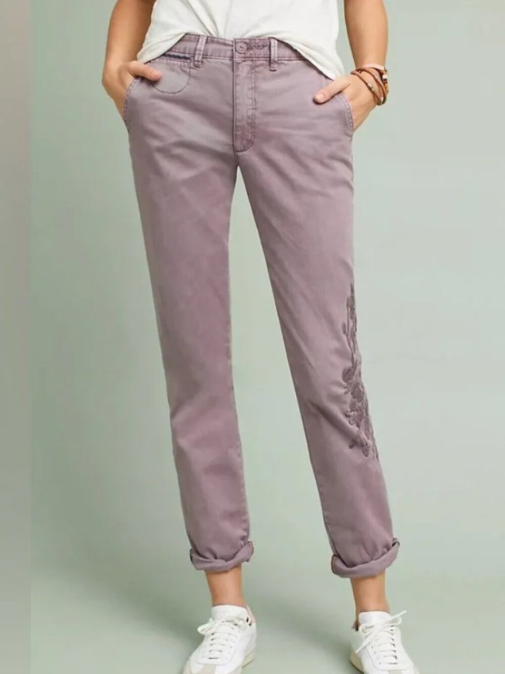 Chino by Anthropologie Relaxed Fit Embroidered lavender purple Pants size 26